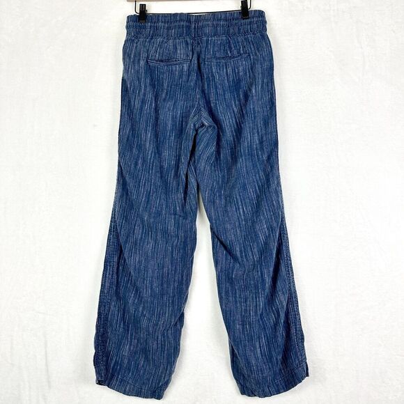 Athleta Cabo Linen Textured Wide Leg Pant Size 2 Petite Navy Blue - Picture 2 of 6